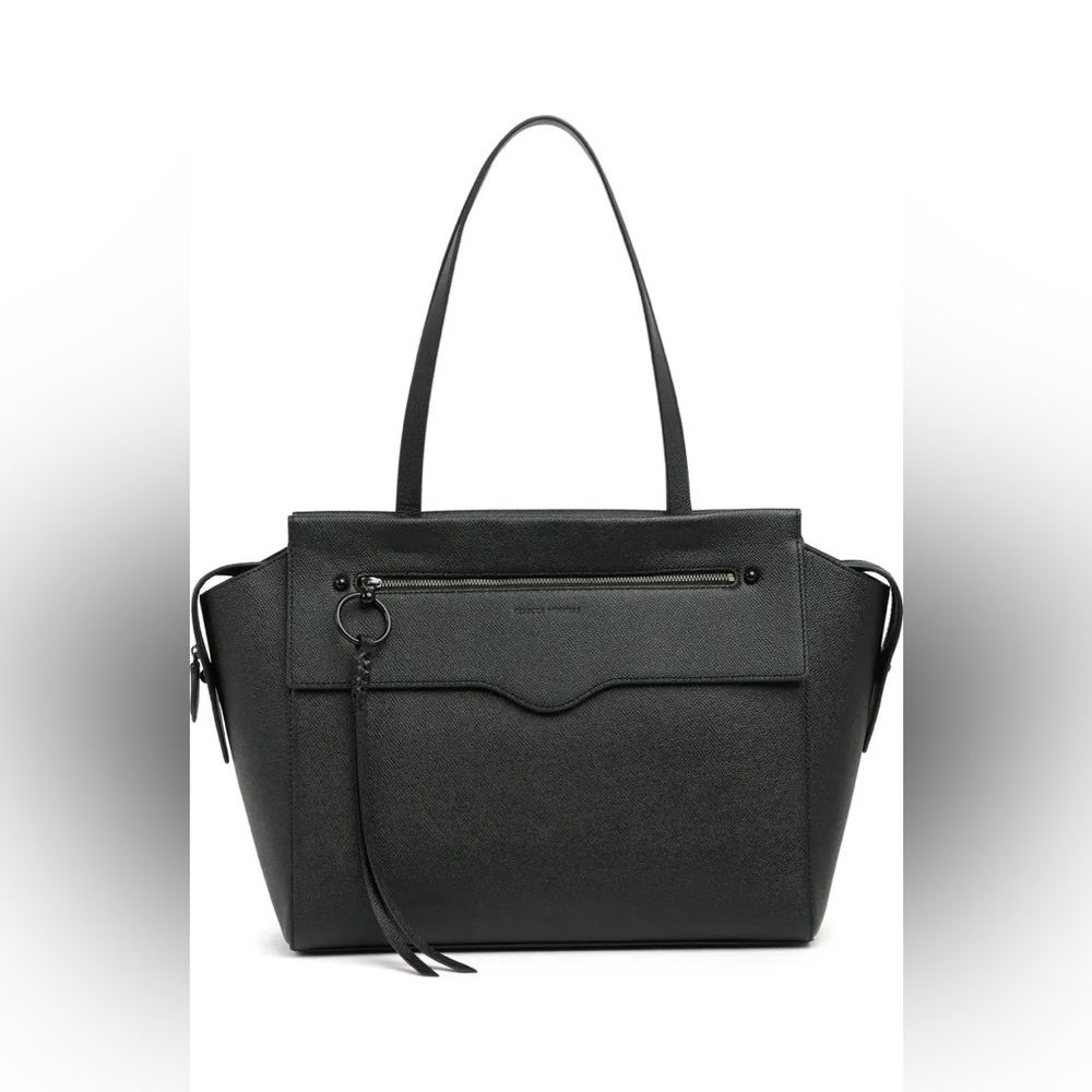 Rebecca Minkoff Gabby Leather Tote Black O Ring Zipper Pull Tassel